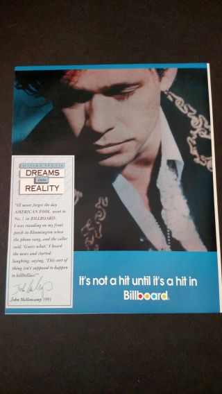 John Cougar Mellencamp " American Fool " 1991 Rare Print Promo Poster Ad