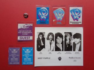 Deep Purple,  8x10 " B/w Promo Photo,  6 Rare Backstage Passes,  Steel Pin,  Originals,