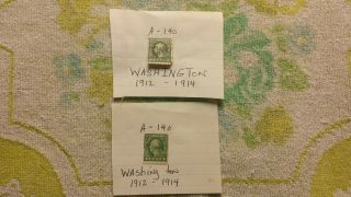 TWO 2 1912 - 1922 GREEN George Washington RARE One 1 Cent Stamp U.  S.  Postage.  A, 2