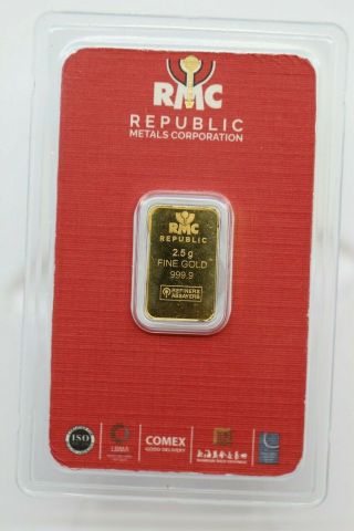 Rare Rmc Republic Metals 2.  5 G 999.  9 Fine Gold Bar A000259 24k
