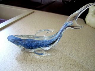Quite Rare,  Vintage Murano Glass Studio Blue Whale,  Sparkles Inside,  17 Cm Tall