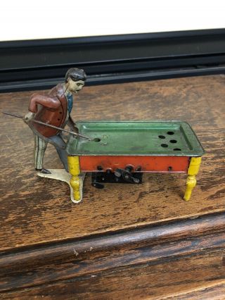 Rare Old Tin Litho Kico Huki - Kienberger German Toy Wind Up Pool Player