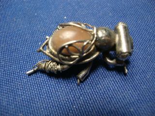 Victorian Ultra Rare Gem Stone Bug Old Pawn Sterling Silver Brooch