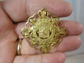 Rare Vintage 2 " Signed Miriam Haskell Goldtone Royal Crest Shield Brooch B0714