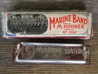 Vintage Harmonica Hohner Marine Band 1896 Key E Pre War Excellence Rare