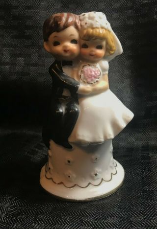 Vintage Lefton Exclusives Bride Groom Bell Wedding Cake Topper Label 4 " Rare