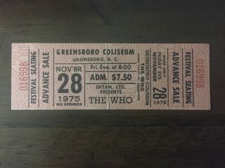 The Who 1975 Concert Ticket Stub Very Rare - Fantastic,  Not Torn
