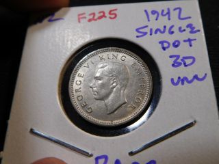 F225 Zealand 1942 Single Dot 3 Pence Unc Rare