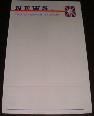 England 1966 World Cup Willie Collectors Club Ltd Very Rare Sheet