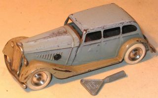 Tri - Ang Minic Rare Pre - War Clockwork No 5m Limousine In Blue And Beige.  Good