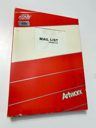 Mail List 3.  0 - Artworx - Atari (1981) - Complete Cib - Rare