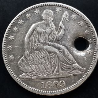 1869 Seated Liberty Half Dollar 50c Rare - Xf Au Holed 4254