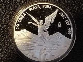 2002 Mexico 1/4 Oz Silver Libertad Proof In Capsule Key Date 2,  800 Minted Rare