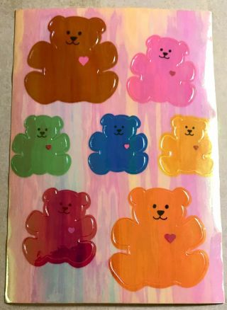 Vintage Sandylion Sticker Sheet Pearly Bears W/ Hearts Nip Rare