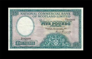 1959 National Bank Of Scotland 5 Pounds " Rare " ( (ef))