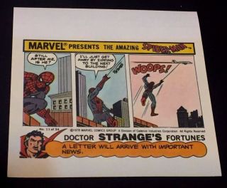 Spider - Man Marvel Comics 1978 Topps Bubble Gum Wrapper Vintage 11 B Rare
