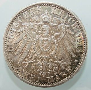 German States PRUSSIA 2 Mark KM 533 1913 A RARE See Silver 2