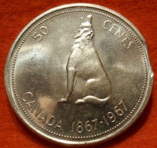 Rare 1967 Pl Canada 50 Cents Half Dollar - Silver Coin Clipped Planchet Error