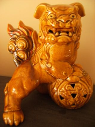 Rare 1960 Vintage Deforest Pottery Asian Style Foo Dog Porcelain Figurine 12.  75 "