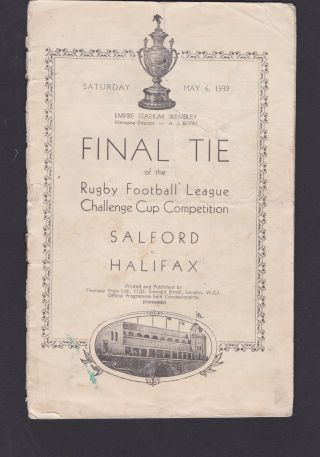 Rare Programme Rugby League Challenge Cup Final 1939 Salford V Halifax