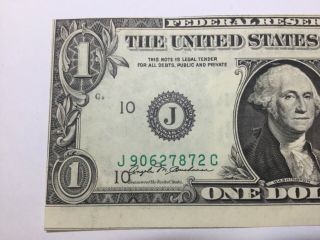 1981A $1 Federal Reserve ERROR Note Misaligned,  Rare Kansas City Bill AU - BU 2