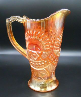 Rare U.  S.  Glass Rising Sun Carnival Glass Juice Pitcher Marigold