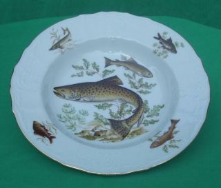 Wildlife Trout Bernadotte Fish Soup Bowl Dish Fine China Czech Republic Rare