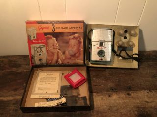 Vintage Blue Retro Rare Imperial Mark 27 Camera With Bulbs And Box With