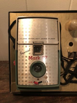VINTAGE Blue Retro RARE IMPERIAL MARK 27 CAMERA WITH BULBS AND BOX WITH 4