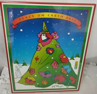 1998 Peter Max Signed Wizard Santa Art Framed With Certificate Very Rare