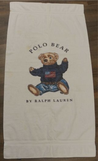 Rare Vtg Ralph Lauren Polo Bear Usa Flag Sweater Spell Out Bath Beach Towel 90s