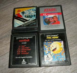 4 Atari 2600 Mogul Maniac Pac Man E.  T.  Combat Vintage Retro Cartridge Rare