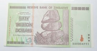 Rare 2008 50 Trillion Dollar - Zimbabwe - Uncirculated Note - 100 Series 703