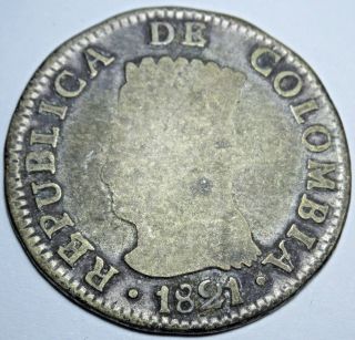 1821 Ba Jf Colombia 2 Reales Rare Silver Piece Of 8 Two Real Cundinamarca Coin