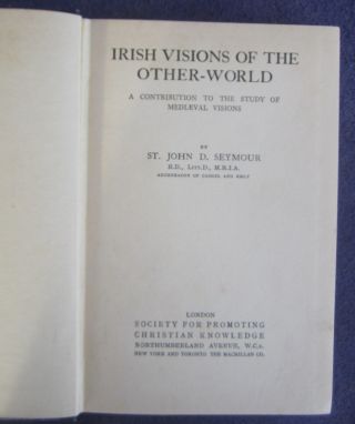 Rare 1st Ed,  IRISH VISIONS OF THE OTHER WORLD w/DJ St.  John D.  Seymour 1930 6
