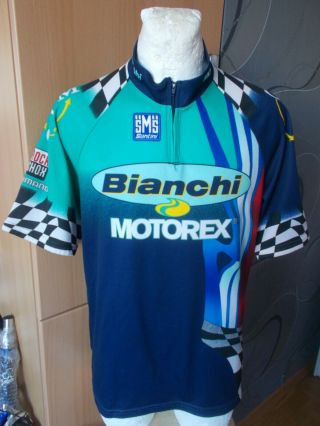 Santini Bianchi Motorex Rock Shox Mtb Cycling Shirt Vintage Maglia Jersey Rare