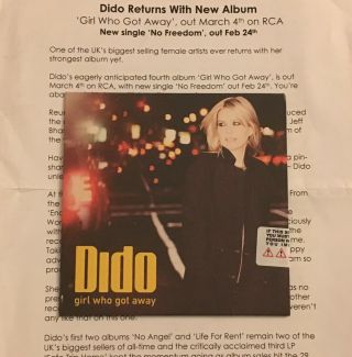 Dido - Girl Who Got Away - Rare Promo Cd Album,  Press Release Still