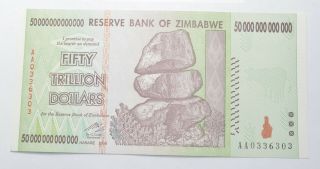 Rare 2008 50 Trillion Dollar - Zimbabwe - Uncirculated Note - 100 Series 718