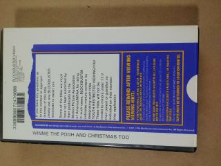 Rare Winnie The Pooh And Christmas Too VHS Blockbuster Video Clamshell Disney 3
