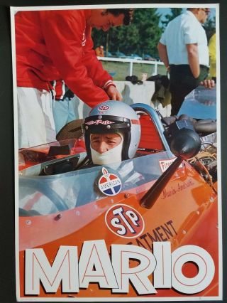 1960s Mario Andretti Rare Stp Auto Racing Poster Formula 1 Indianapolis 500 Race
