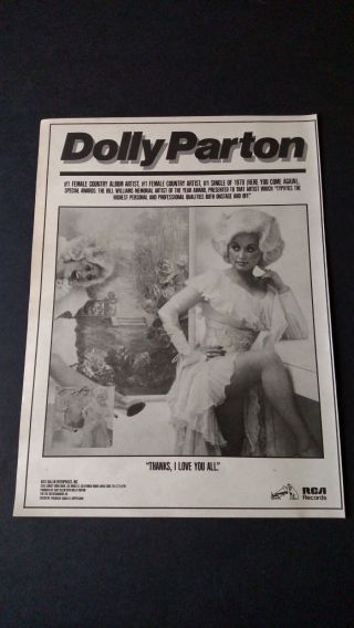 Dolly Parton 1 Female Country Artist (1978) Rare Print Promo Poster Ad