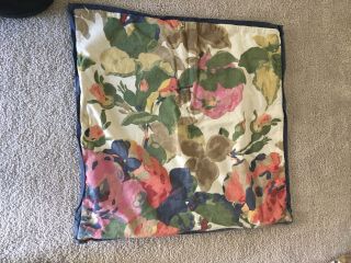 Pottery Barn Charlotte Floral Ikat Pillow Cover 20 " Navy Trim Rare