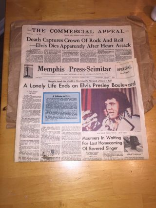 Rare 1977 The Commercial Appeal Death Of Elvis Presley Newspaper & Memphis Press