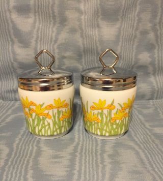 Vintage Rare Egg Coddlers With Yellow Flowers