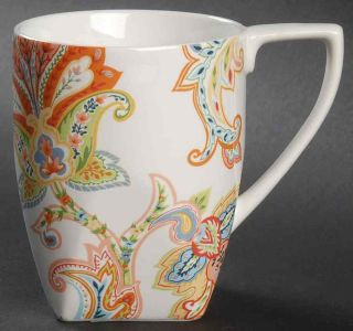 222 Fifth Indochine Paisley Floral Coffee Mug Tea Cup 4 " Orange Green Blue Rare