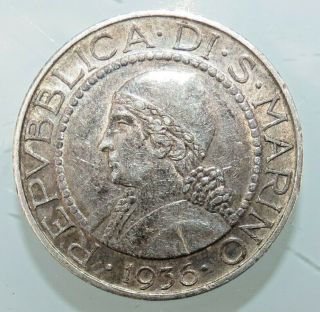San Marino Italy - 5 Lire 1936 - See Silver Rare