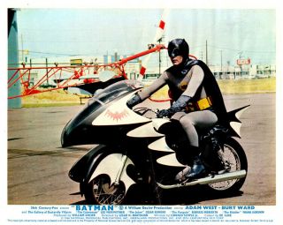Batman British Lobby Card Adam West On Batcycle In Costume 1966 Rare