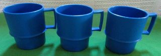 Set Of 3 Rare Tupperware Medium Blue Classic Stacking Coffee Mugs/cups