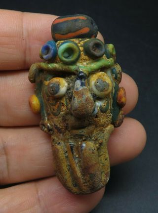 Very Rare Vintage Phoenician Face Bead Pendant Statue Handmade