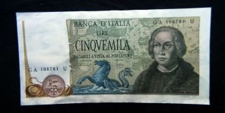 1977 Italy Rare Banknote 5000 £ Columbus2 Xf Spl